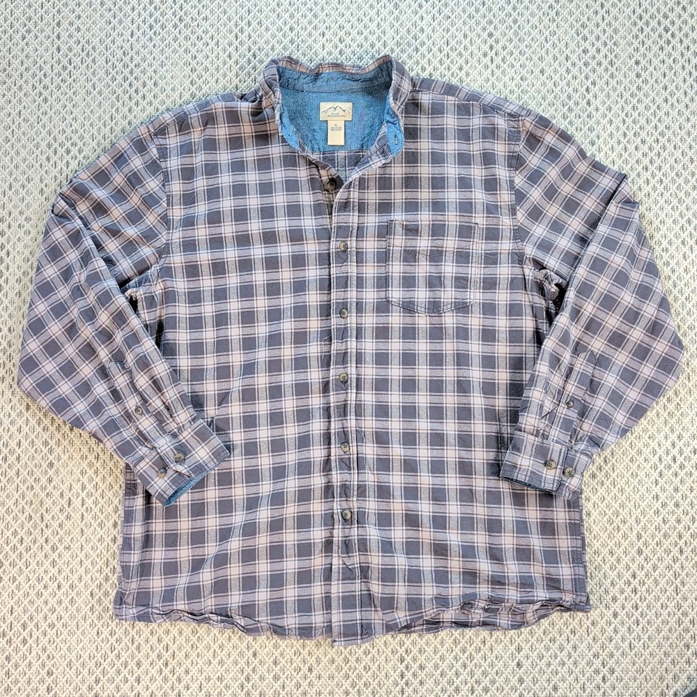 Blue Mountain XL Gray Plaid Long Sleeve Checkered Shirt Button Down 100% Cotton